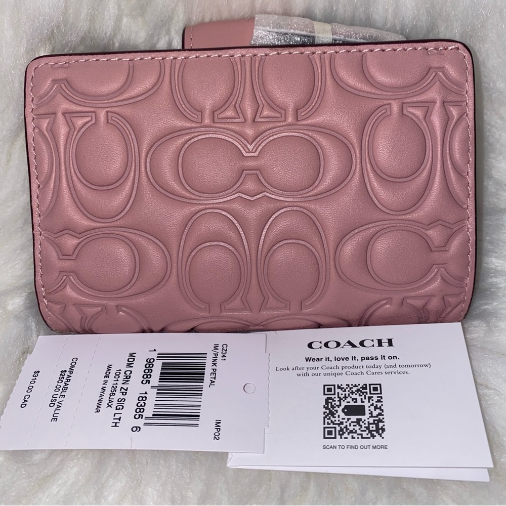 Coach 💗 Medium Corner Zip Wallet In Signature Leather New Pink Petal - Picture 3 of 10
